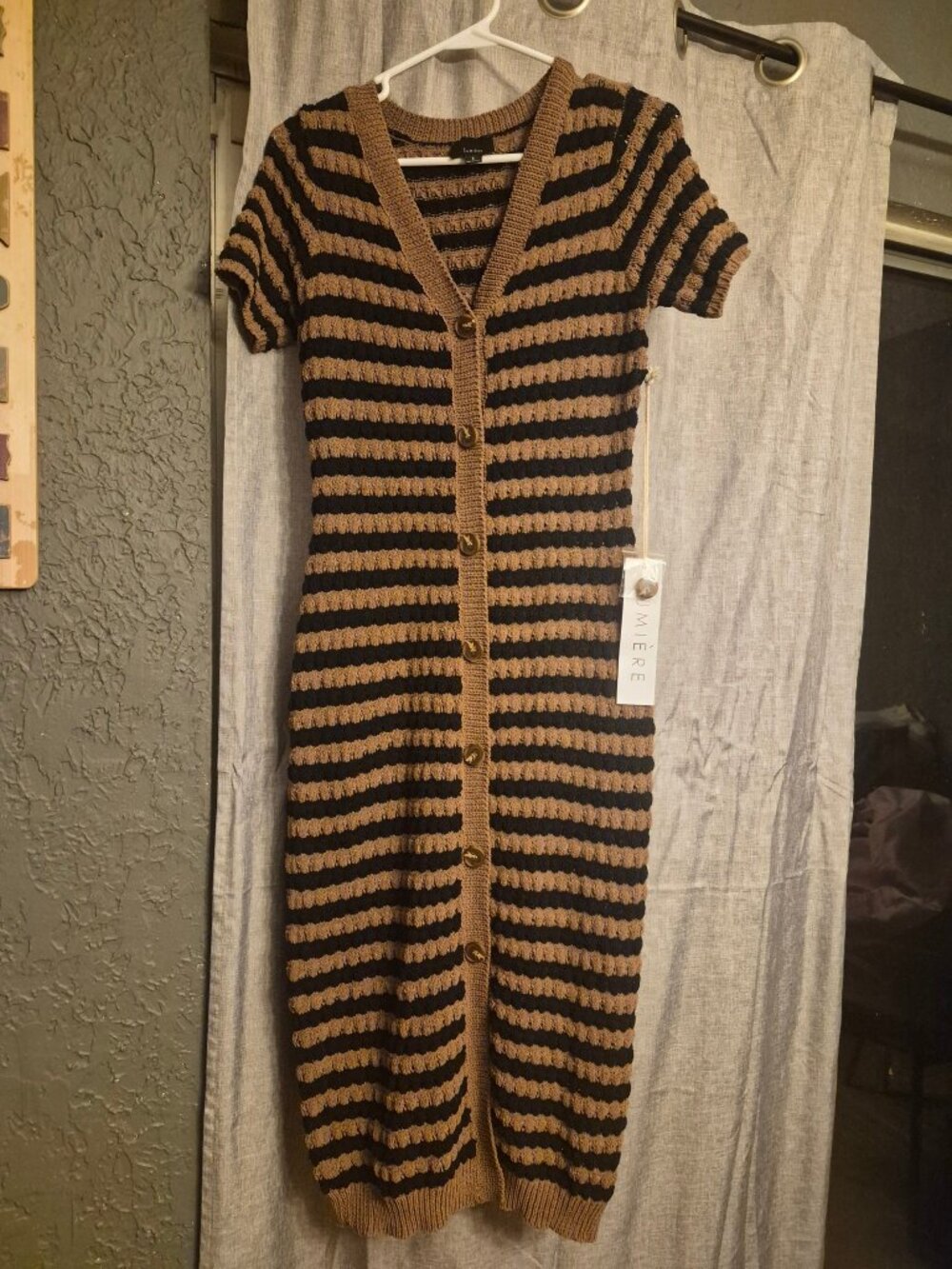 Lumiere Striped Knit Button Front Dress Womens S Brown Black NWT